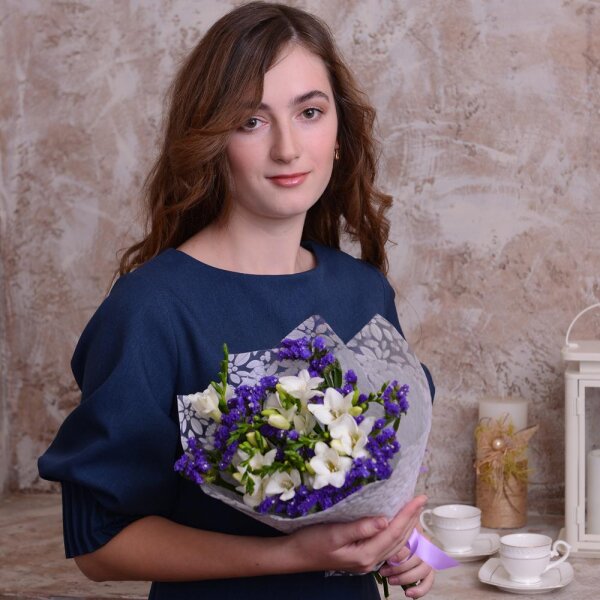 Фрезия - 13, Статица синяя, Фетр, Лента